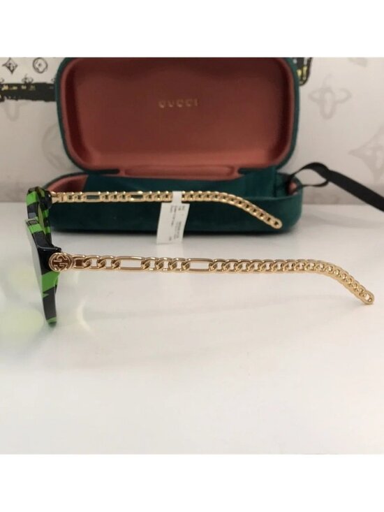 New Authentic Gucci GG0978S 006 Zebra Cat-Eye Sunglasses w/ GG Charms Green/Gold main image 3